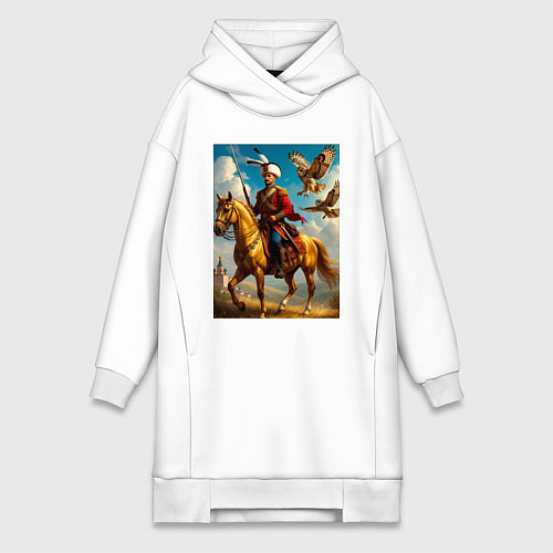 Женская толстовка-платье Казак на коне с совами / Белый – фото 1