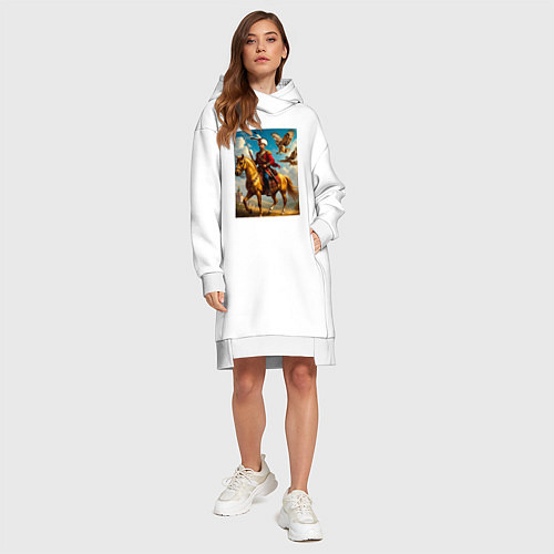 Женская толстовка-платье Казак на коне с совами / Белый – фото 4