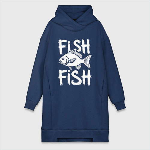 Женская толстовка-платье Рыба с надписью на английском / Тёмно-синий – фото 1