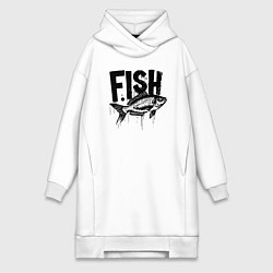 Женское худи-платье Рыба в стиле граффити, цвет: белый