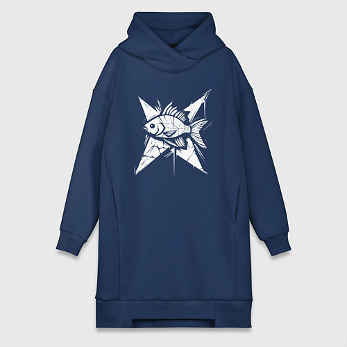 Женская толстовка-платье Геометрическая рыба / Тёмно-синий – фото 1
