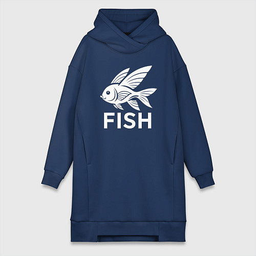 Женская толстовка-платье Крылатая рыба / Тёмно-синий – фото 1