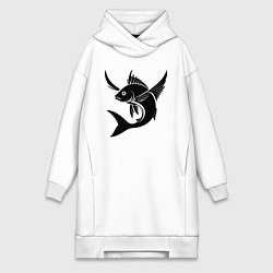 Женское худи-платье Рыба с крыльями, цвет: белый
