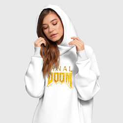 Женское худи-платье Doom final gold logo, цвет: белый — фото 2