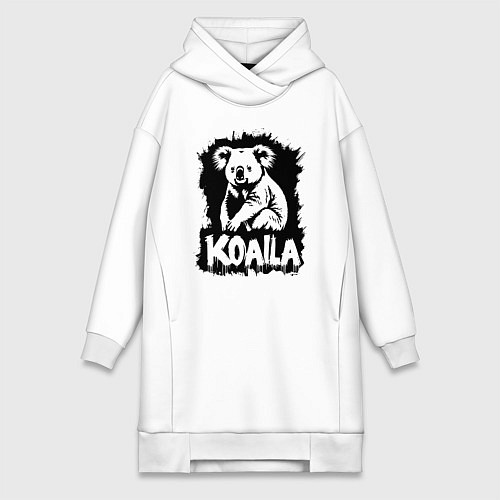 Женская толстовка-платье Коала черное граффити / Белый – фото 1