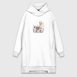 Женская толстовка-платье Лама с сердечками и цветами