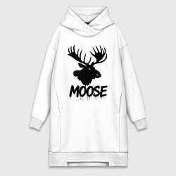 Женское худи-платье Черный лось с рогами, цвет: белый