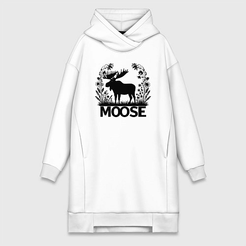 Женская толстовка-платье Лось среди цветов / Белый – фото 1