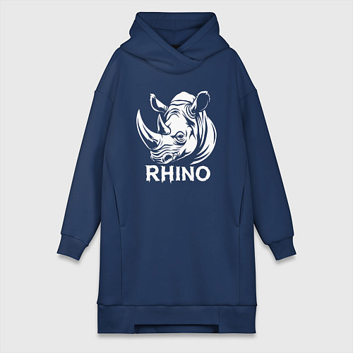 Женская толстовка-платье Носорог с надписью / Тёмно-синий – фото 1