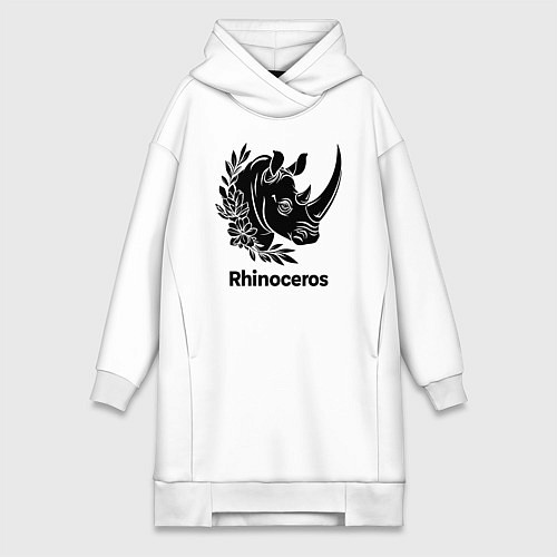Женская толстовка-платье Носорог в цветах / Белый – фото 1