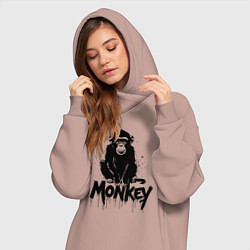 Женское худи-платье Черная обезьяна с надписью, цвет: пыльно-розовый — фото 2