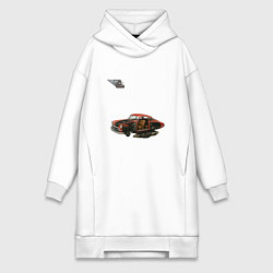 Женское худи-платье Летающая машина, ретрофутуризм, цвет: белый