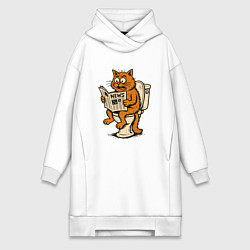 Женская толстовка-платье Кот на унитазе читает новости