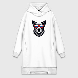 Женская толстовка-платье Собака в солнцезащитных очках с флогом России