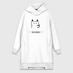 Женское худи-платье Каомодзи котик, цвет: белый