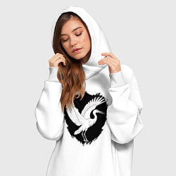 Женское худи-платье Аист на черном щите, цвет: белый — фото 2