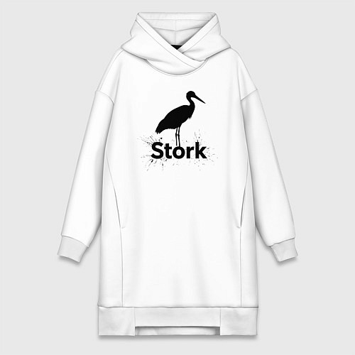 Женская толстовка-платье Аист черной краской / Белый – фото 1