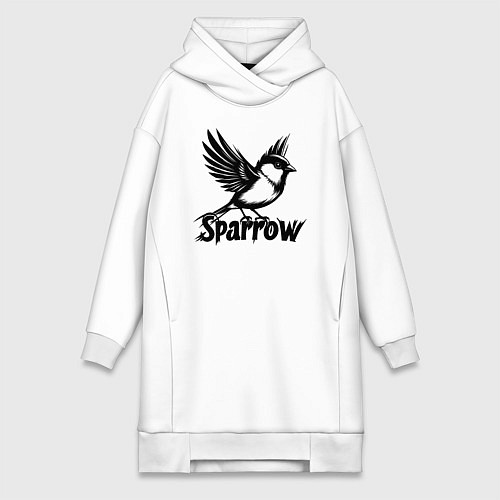 Женская толстовка-платье Летящий воробей / Белый – фото 1