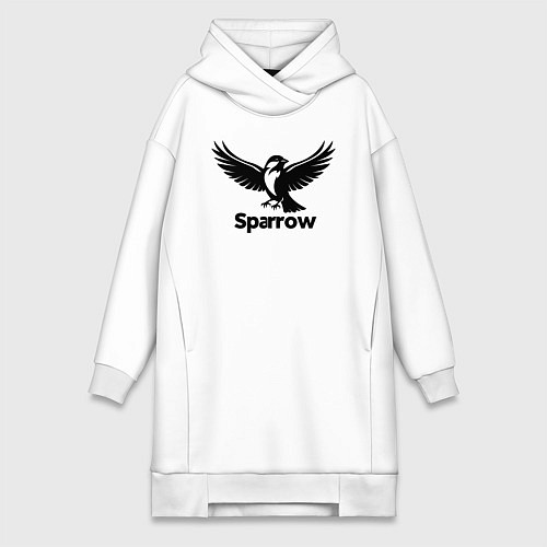 Женская толстовка-платье Летящий черный воробей / Белый – фото 1