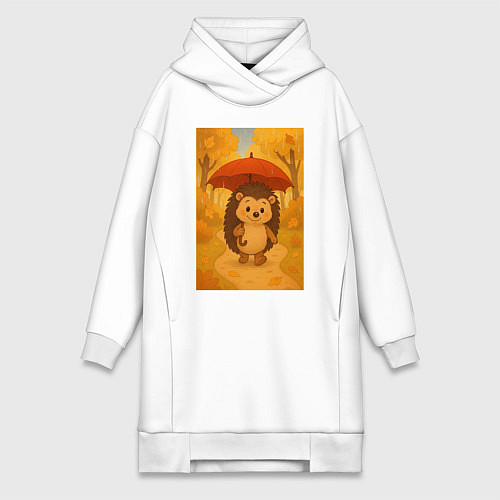 Женская толстовка-платье Ёжик с зонтом / Белый – фото 1