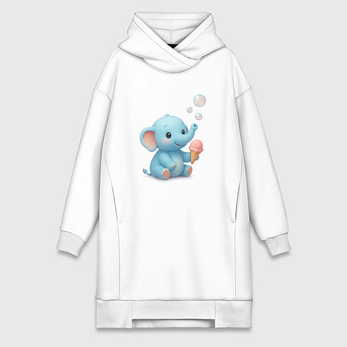 Женская толстовка-платье Маленький слоненок с мороженым / Белый – фото 1