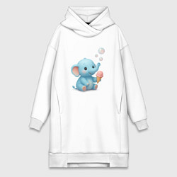 Женское худи-платье Маленький слоненок с мороженым, цвет: белый