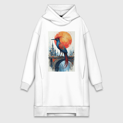 Женская толстовка-платье Сказочная птица на мосту / Белый – фото 1