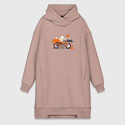 Женское худи-платье Оранжевый мотоцикл на белом, цвет: пыльно-розовый
