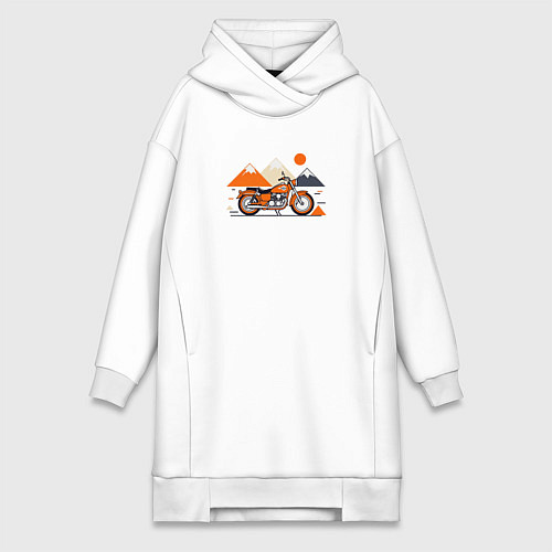 Женская толстовка-платье Оранжевый мотоцикл на белом / Белый – фото 1