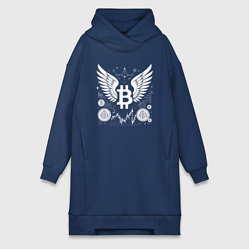 Женская толстовка-платье Биткоин с крыльями / Тёмно-синий – фото 1