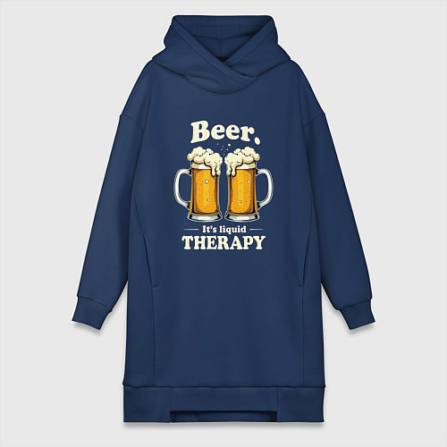 Женская толстовка-платье Beer its liquid therapy / Тёмно-синий – фото 1