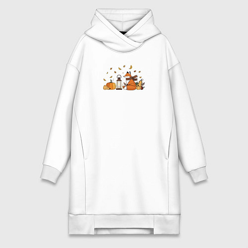 Женская толстовка-платье Лиса с тыквами и фонарём / Белый – фото 1