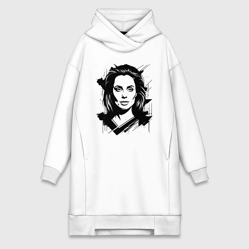 Женская толстовка-платье Анджелина Джоли в стиле стрит-арт / Белый – фото 1