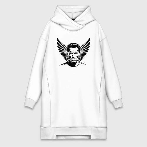 Женская толстовка-платье Портрет Арнольд Шварценеггер с крыльями / Белый – фото 1
