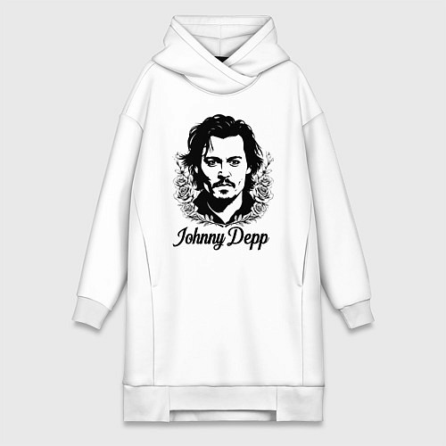 Женская толстовка-платье Джонни Депп в цветах / Белый – фото 1