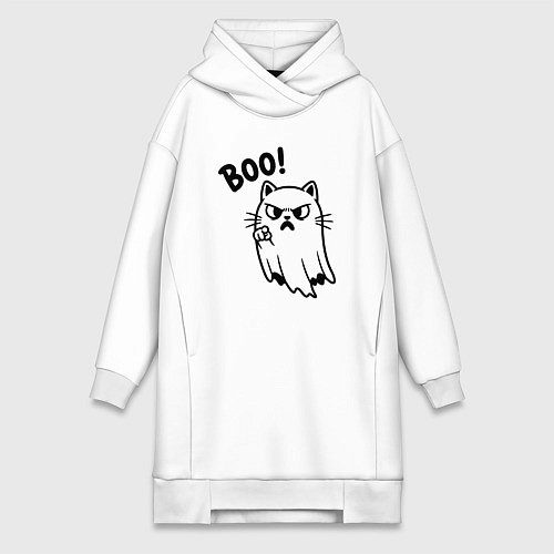 Женская толстовка-платье Сердитый котик призрак / Белый – фото 1