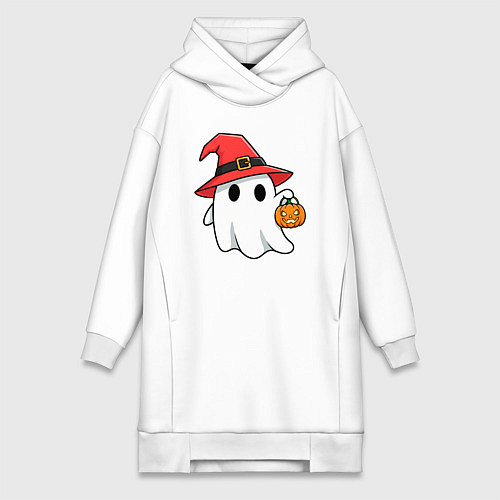 Женская толстовка-платье Призрак в красной шляпе / Белый – фото 1