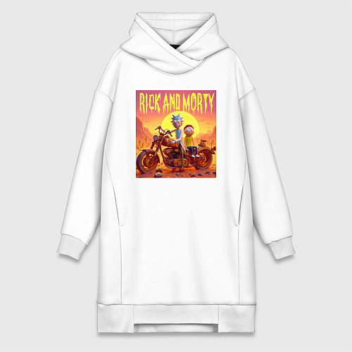 Женская толстовка-платье Рик и Морти на ржавом ретро мотоцикле в пустыне / Белый – фото 1