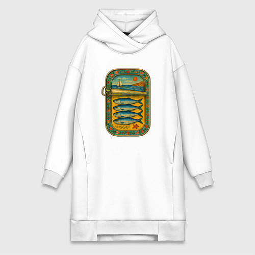 Женская толстовка-платье Консервы - сардины и море / Белый – фото 1