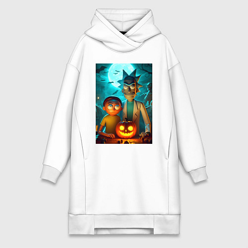 Женская толстовка-платье Rick and Morty with pumpkin - halloween night / Белый – фото 1