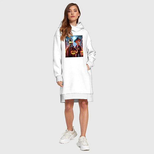 Женская толстовка-платье Бендер и Фрай в шляпе - ночь на хэллоуин / Белый – фото 4