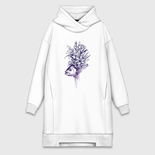 Женская толстовка-платье Рыба с цветами / Белый – фото 1