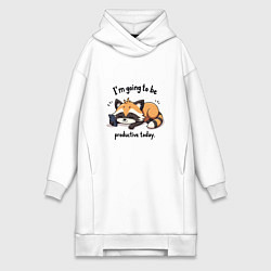 Женское худи-платье Продуктивный енот с телефоном, цвет: белый