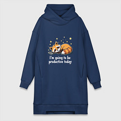 Женское худи-платье Очень продуктивный енот, цвет: тёмно-синий