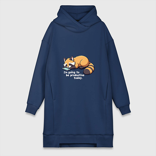Женская толстовка-платье Ленивый енот с телефоном / Тёмно-синий – фото 1