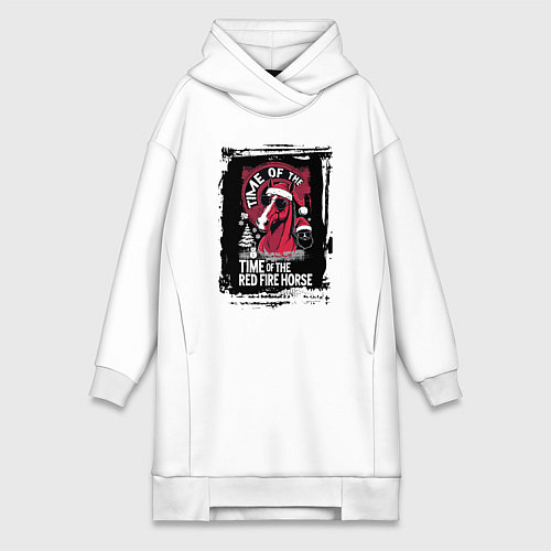 Женская толстовка-платье Красный огненный конь / Белый – фото 1
