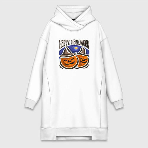 Женская толстовка-платье Happy halloween pumpkin / Белый – фото 1