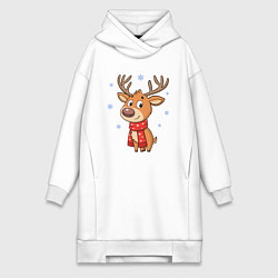 Женская толстовка-платье Новогодний олень и снежинки, зима