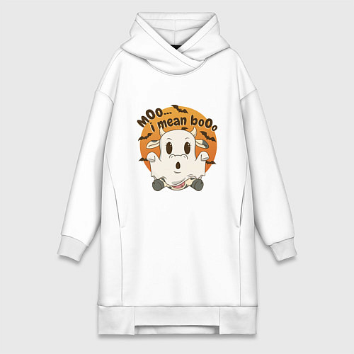 Женская толстовка-платье Корова привидение: moo-boo - буу-муу / Белый – фото 1