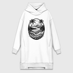 Женское худи-платье Тропический оазис, цвет: белый